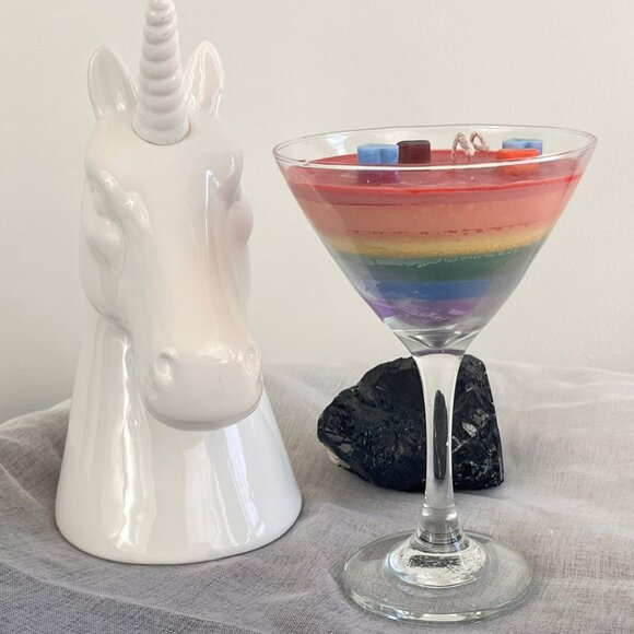 Pride Candle in Martini Glass – Rainbow Soy Wax Candle Handmade LGBTQ+ Gift – Co - Picture 4 of 7
